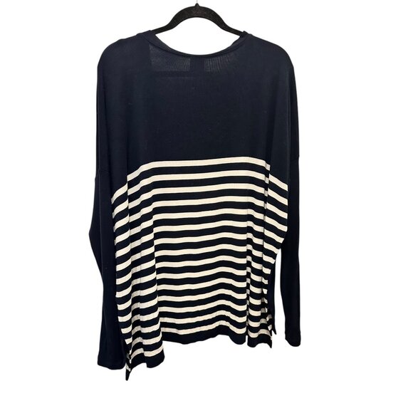 Cabi Navy & White Striped Long Sleeve V-Neck Top L - Picture 3 of 4